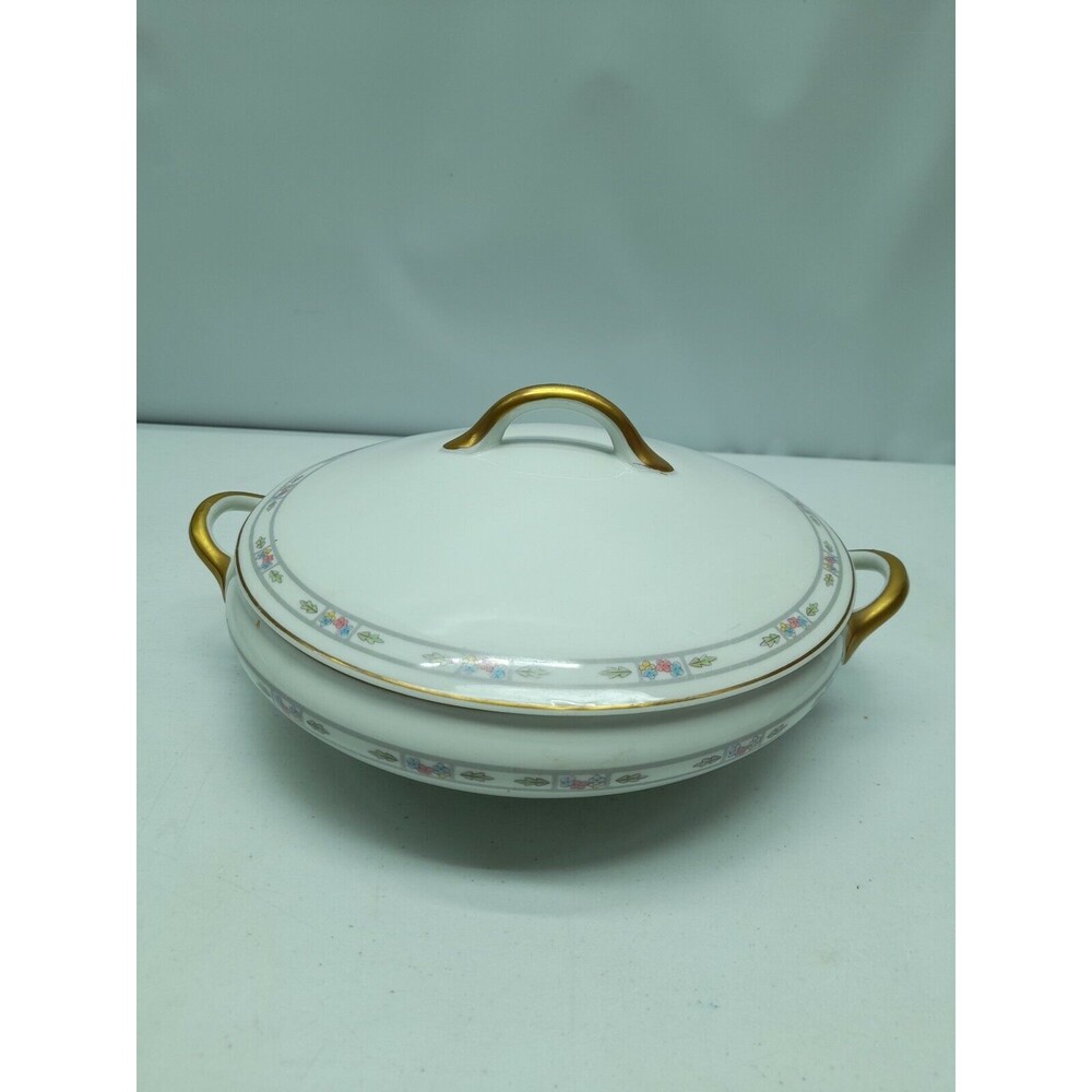 Antique 1919 Serving Dish O P CO Syracuse China Orleans With Lid Bowl Gold Rim